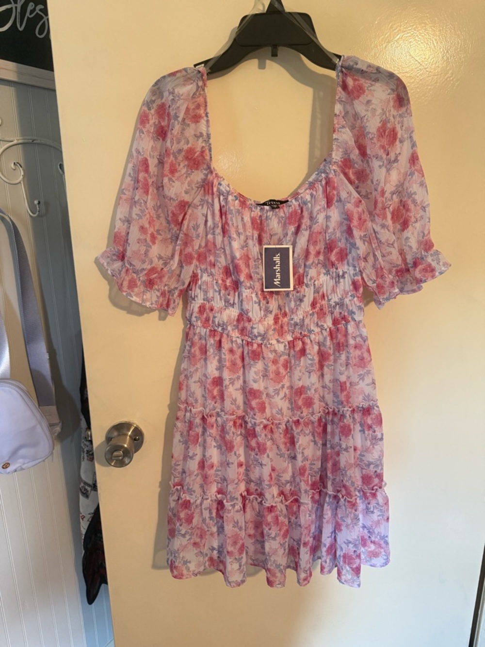 Trixxi Lavender/Pink Floral Tiered Chiffon Dress size S-  Romantic/Garden Party